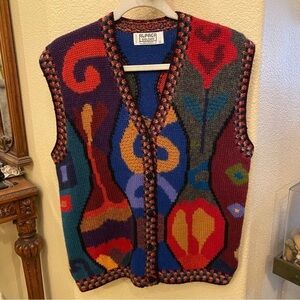 Rare!! Vintage ALPACA GOLDEN 100% Alpaca Multi-Color Pattern Vest Size Large